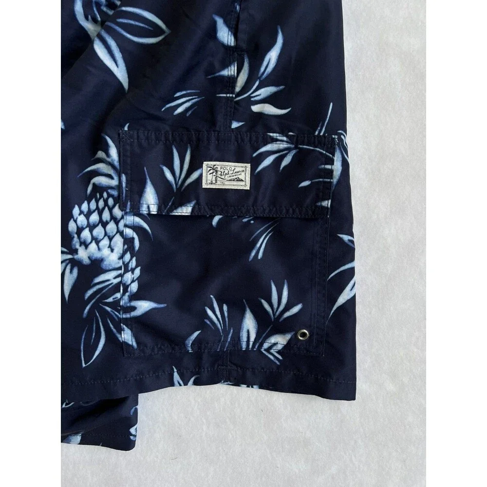 Polo Ralph Lauren Men's 2XB Swim Trunks Navy Blue Pineapple Floral Print